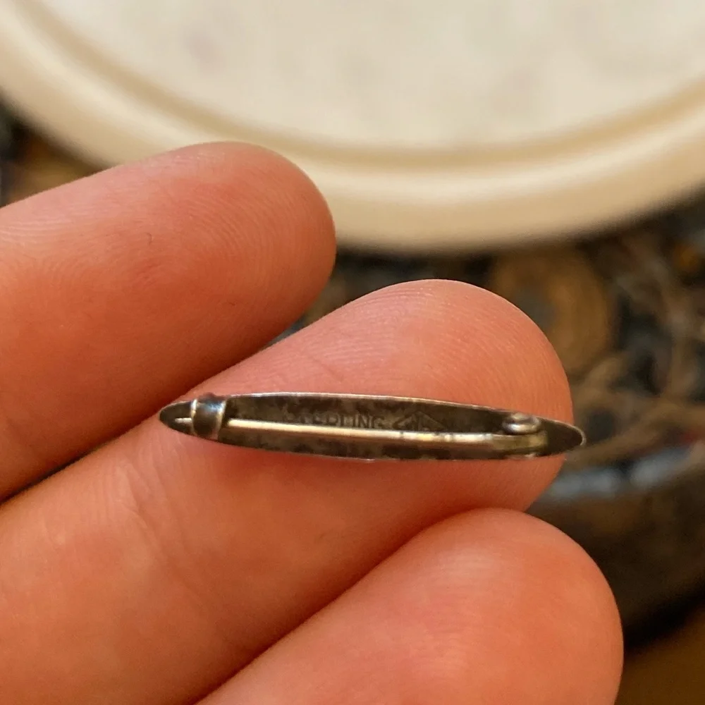 Antique Guilloche Enamel Sterling Lingerie Pin Signed - Picture 3 of 6